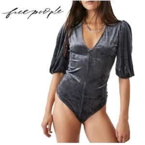 Free People Don't You Wish Crushed Velvet Body Suit in Sunflower Seed NWOT Sz M